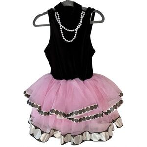 Costume child small Dance tulle layered skirt pearl necklace Dress black pink